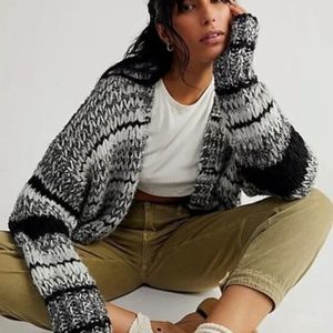 Free People The Wanderer Cardigan Chunky Knit Wool Blend Cropped Sz Medium